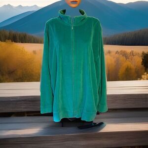 Liz&Me Sport Velour Velvet ZipUp Sweatshirt Jacket Women 4X Green Outdoor Hiking